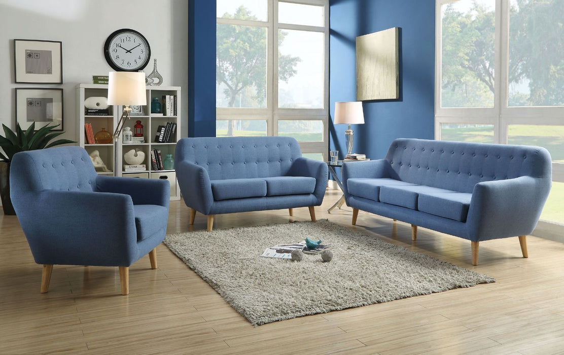 Linen Sofa & Brown Legs - Blue