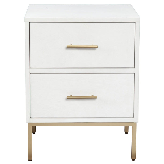 Lines 2 Drawer Nightstand - White / Gold