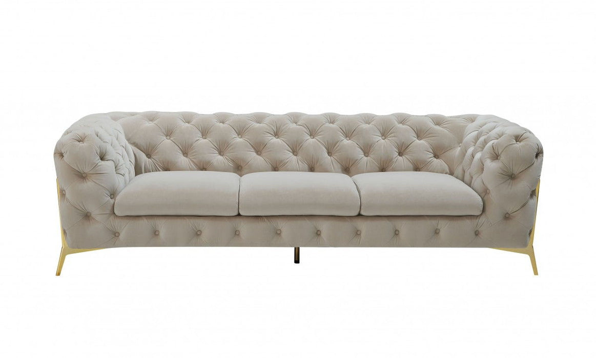 Contemporary Velvet Accent Sofa - Beige / Gold