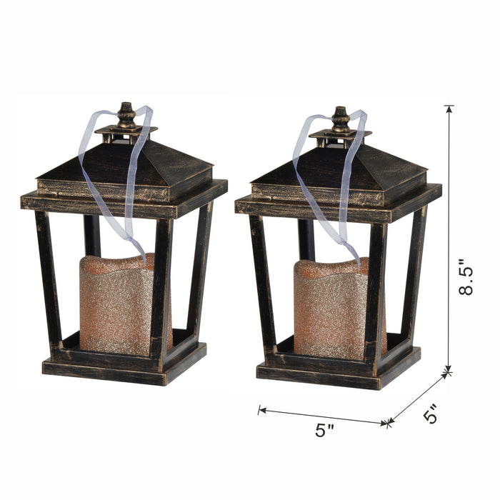 Menifee Lantern With Led Candle, Short (Set of 2) - Bronze