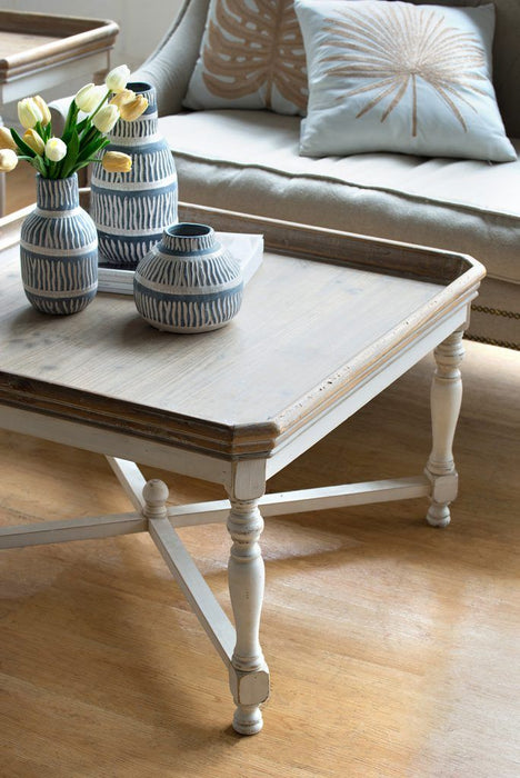 Square Alcott Coffee Table, French Countory Tray Table - White