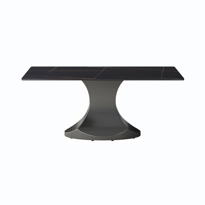 70.84" Modern Artificial Stone Panel Gray Stainless Steel Curved Legs, Can Accommodate 6-8 People - Black