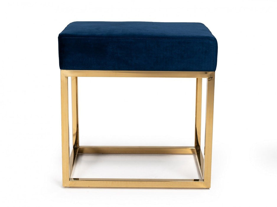 Velvet Ottoman - Blue / Gold