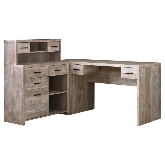 L Shape Computer Desk With Eight Drawers - Taupe