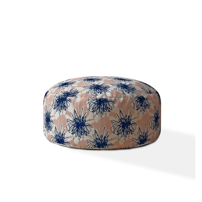 Canvas Round Floral Pouf Cover - Pink / Blue