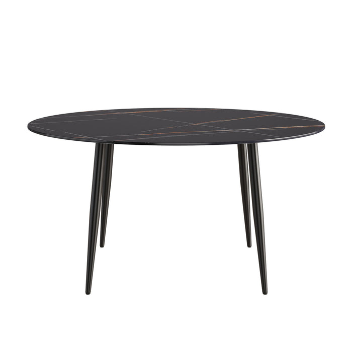 Modern Man-Made Stone Round Metal Dining Table-Position For 6 People - Black