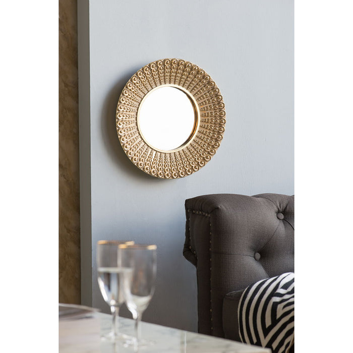 Transitional Beaded Sunburst Mirror, Round Accent Wall Mirror For Living Room, Entryway, Bathroom, Office, Foyer - Gold