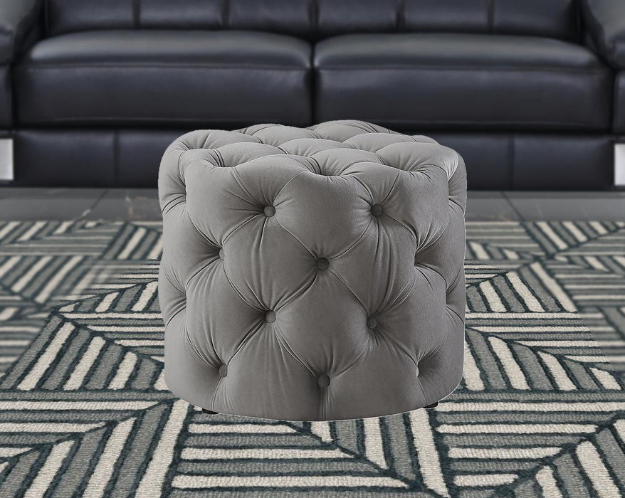 Velvet Tufted Round Ottoman - Gray