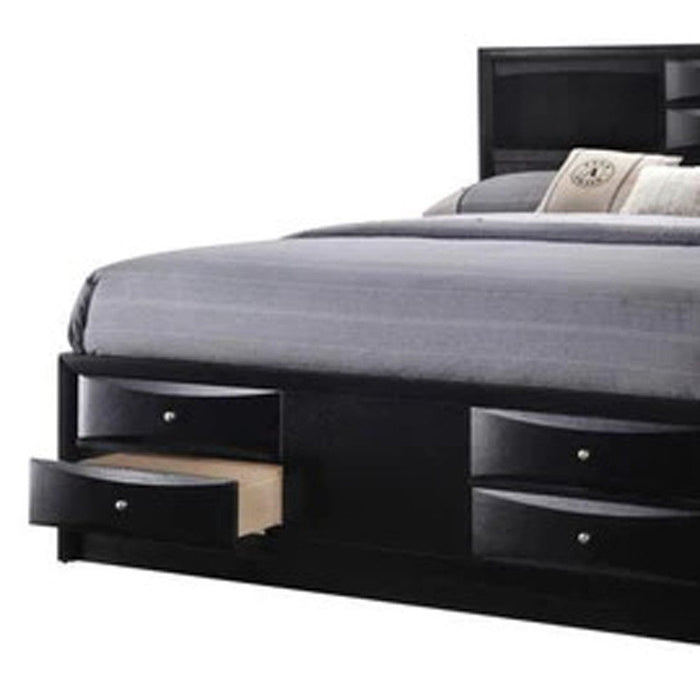 Solid Wood King Eight Drawers Bed - Black