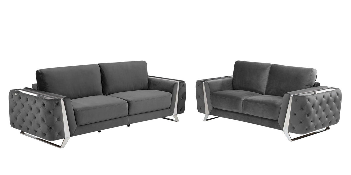 2 Piece Indoor Italian Leather Seating Set Five Person - Dark Gray