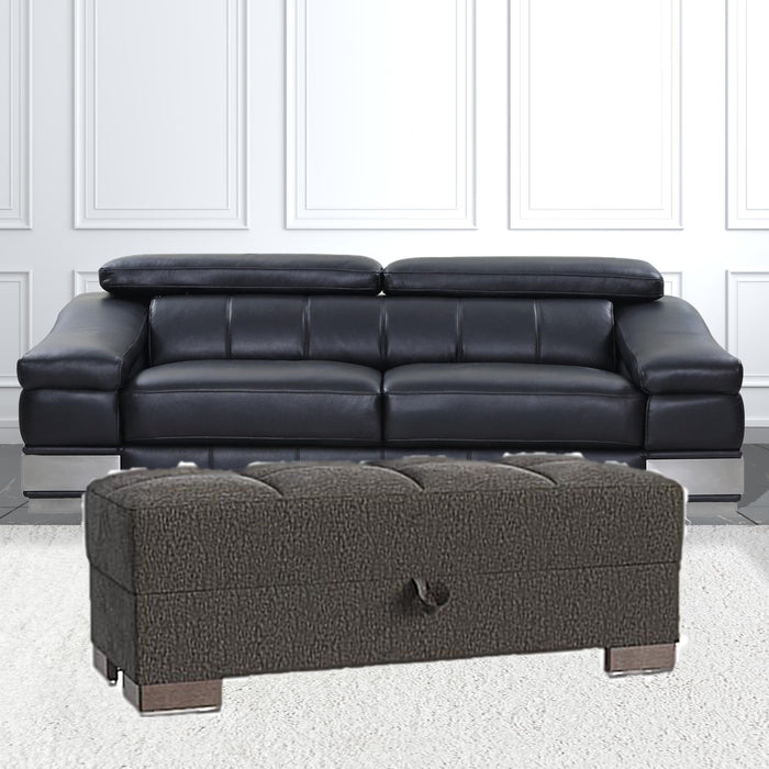 Chenille Tufted Storage Ottoman - Brown / Gray