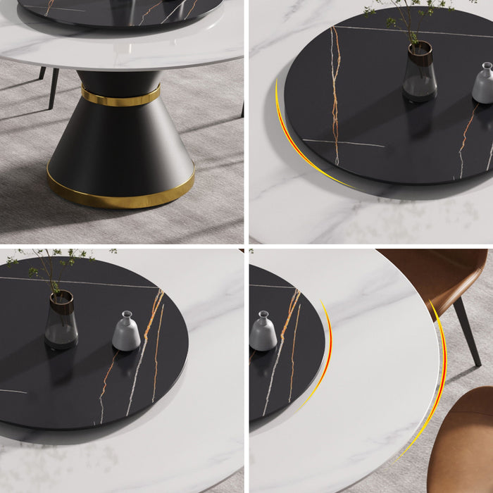 Modern Artificial Stone Round Carbon Steel Base Dining Table, Artificial Stone Turntable