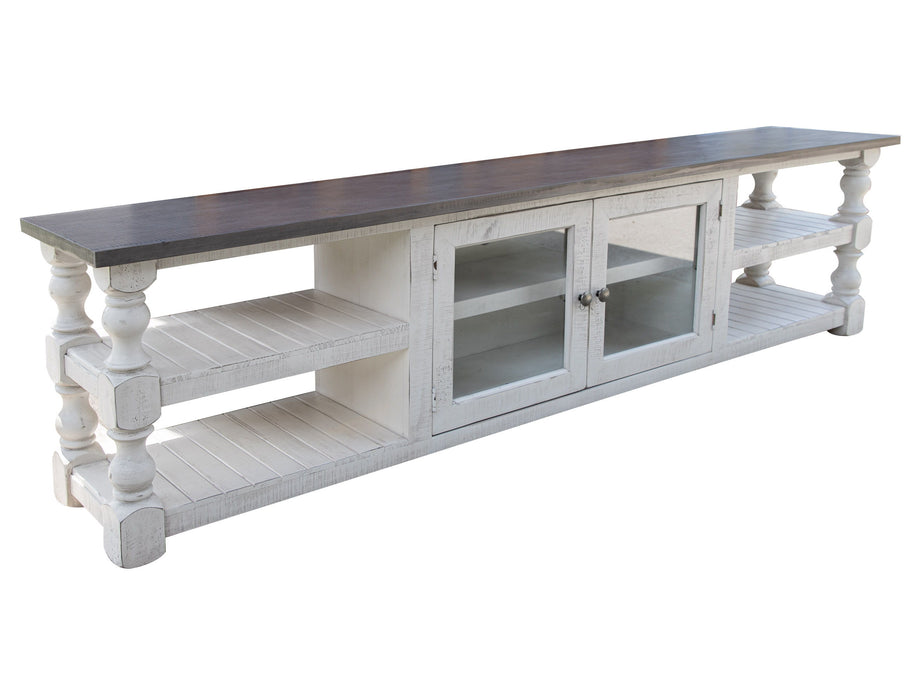 Stone - 93" TV Stand - Antiqued Ivory / Weathered Gray