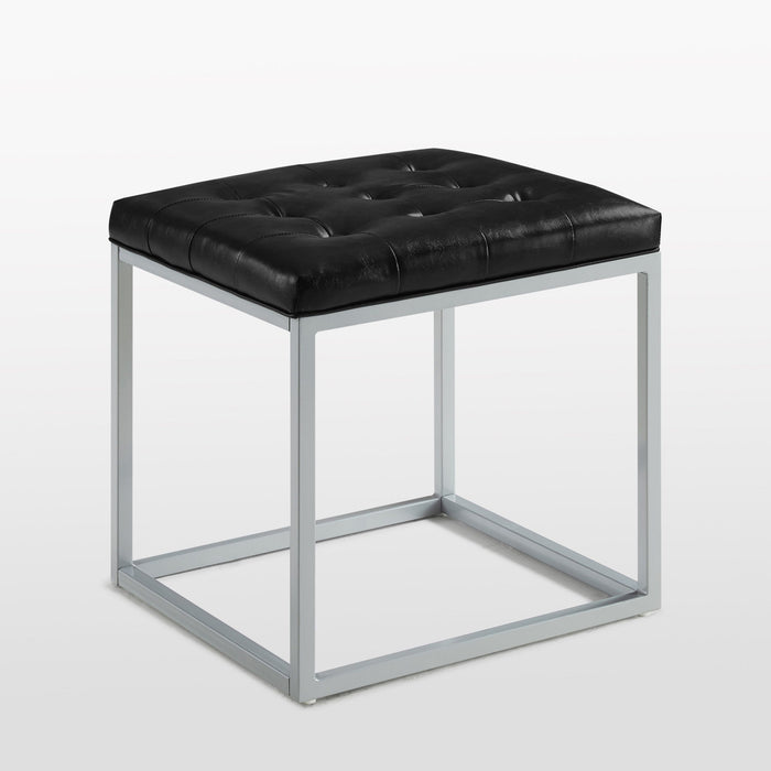 Faux Leather Cube Ottoman - Black / Gray