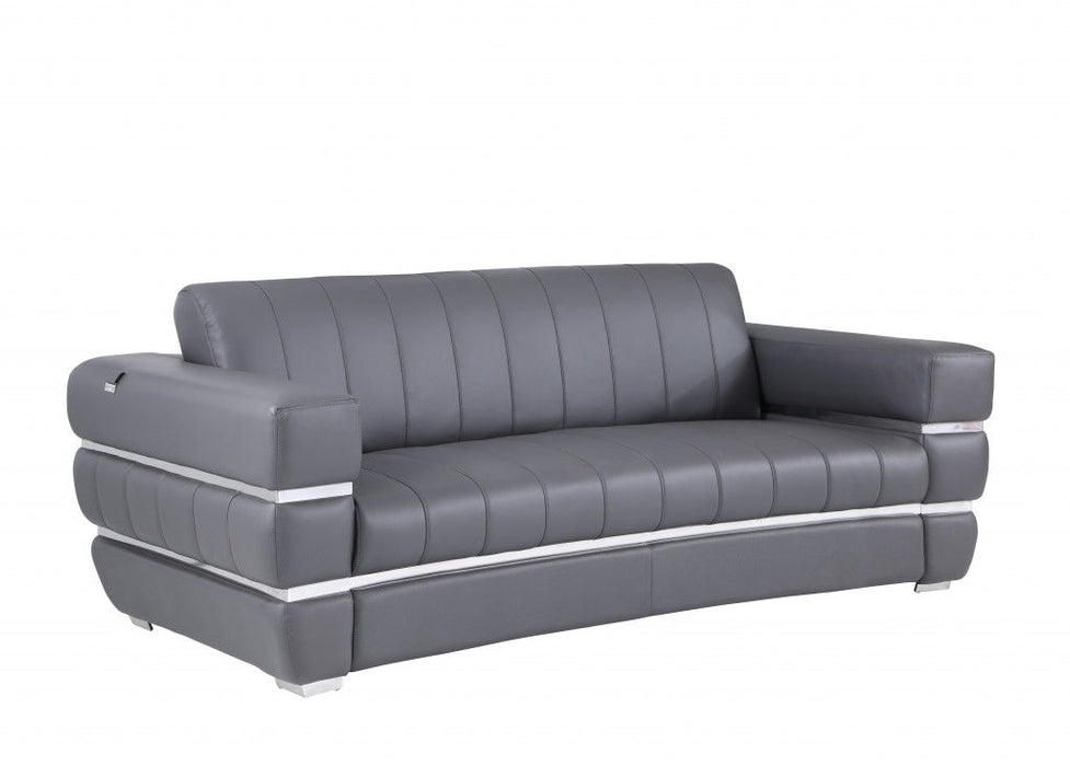 Italian Leather Sofa With Silver Legs - Dark Gray