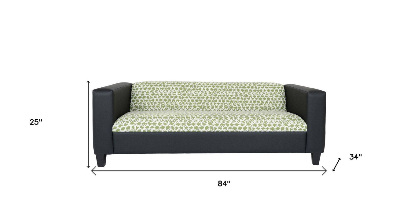 Faux Leather Geometric Sofa With Black Legs - Green / White