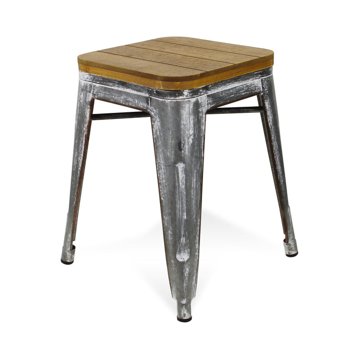 Galvanized Metal Backless Chair 18" - Wood Brown and Gray