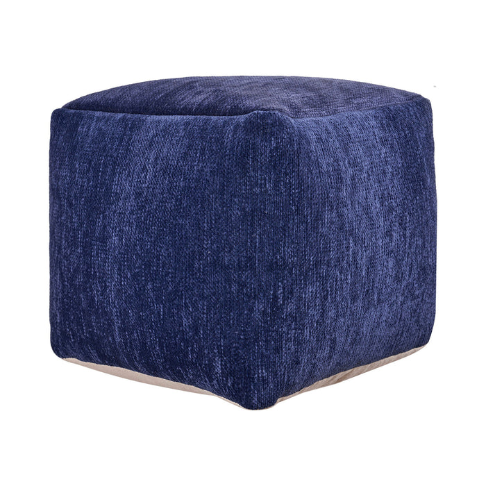 Chenille, Cube Pouf Ottoman - Blue