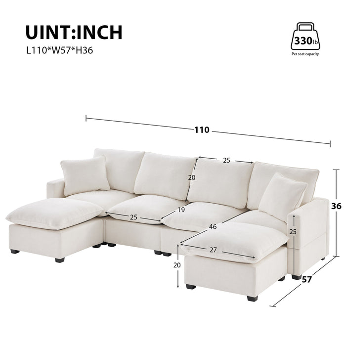 Modern U-Shape Modular Sofa, 6 Seat Chenille Sectional Couch Set With 2 Pillows Included, Freely Combinable Indoor Funiture For Living Room, Apartment, Office