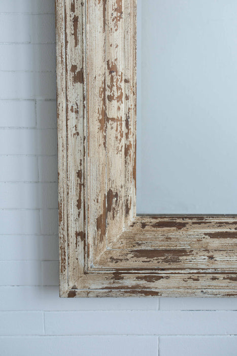 Full Length Rectangle Floor Mirror With Distressed Wood Frame - Brown