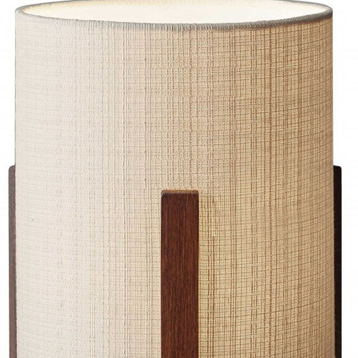 Solid Wood Bedside Table Lamp With Natural Cylinder Shade - Brown