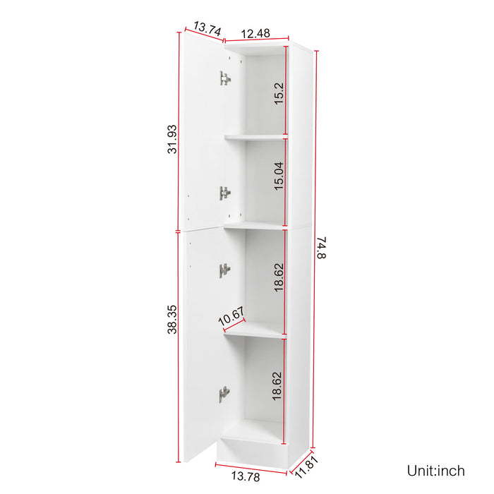 Freestanding Cabinet With Inadjustable Shelves And Two Doors For Kitchen, Dining Room - White