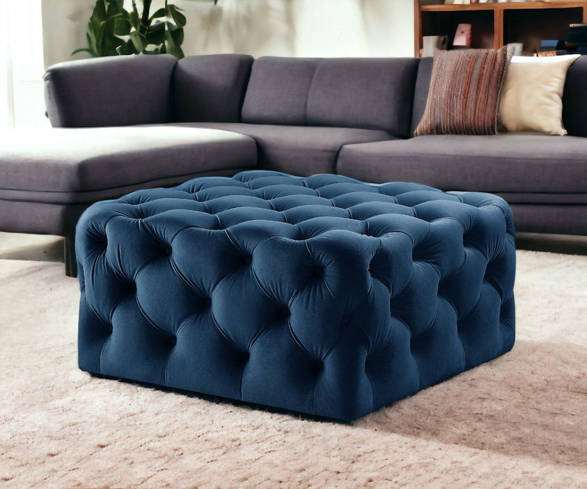 Velvet Rolling Tufted Cocktail Ottoman - Navy Blue