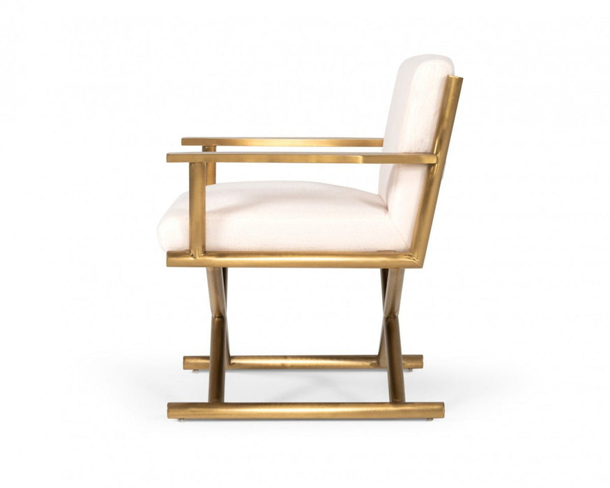 Sherpa And Gold Directors Arm Chair - White