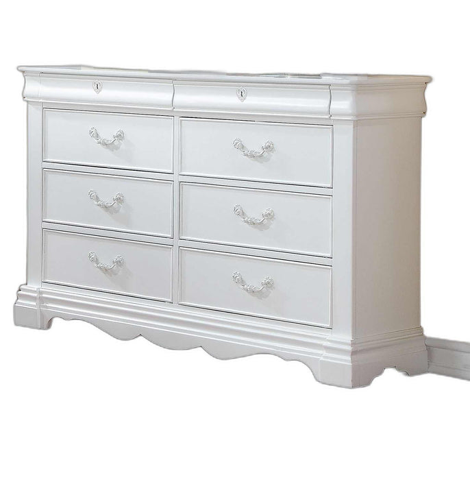 Wood Eight Drawer Double Dresser - White