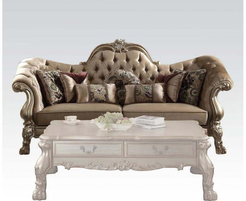 Velvet Sofa And Toss Pillows With Gold Legs - Bone