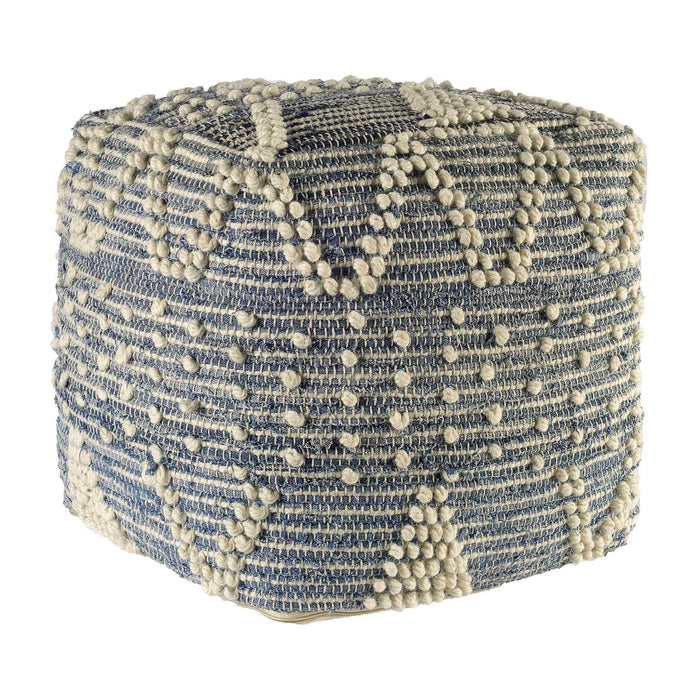 Square Pouf With Cotton Stitched - Blue Denim / Ivory