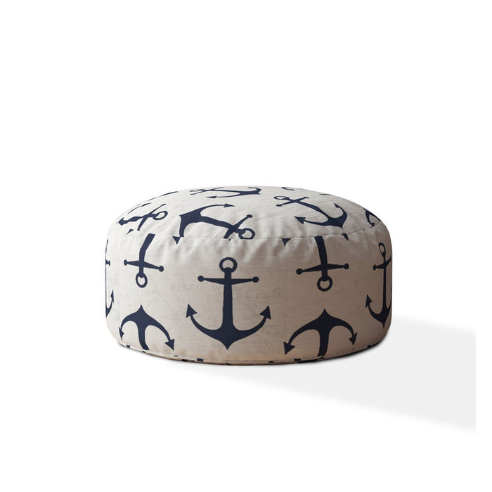 Canvas Round Anchor Pouf Cover - Blue