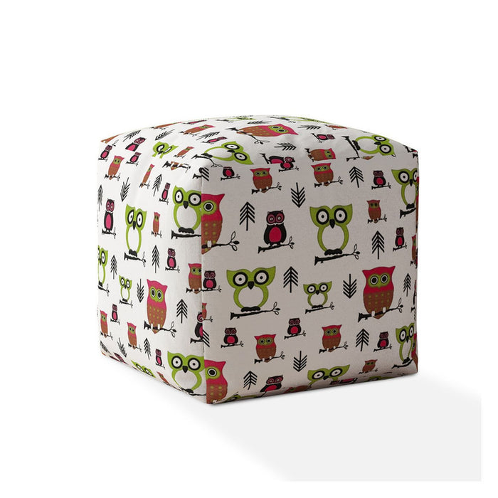 Cotton Owls Pouf Ottoman - Green / White