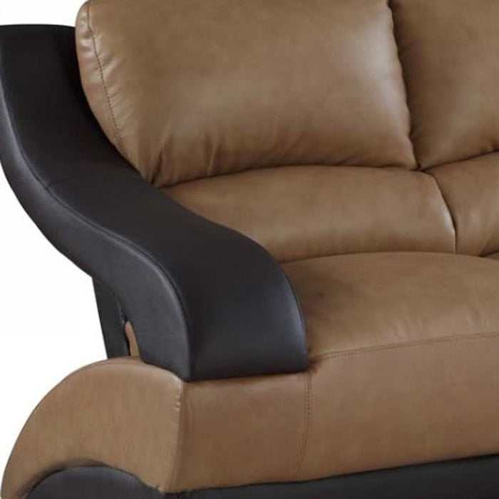 Faux Leather Love Seat - Brown / Silver