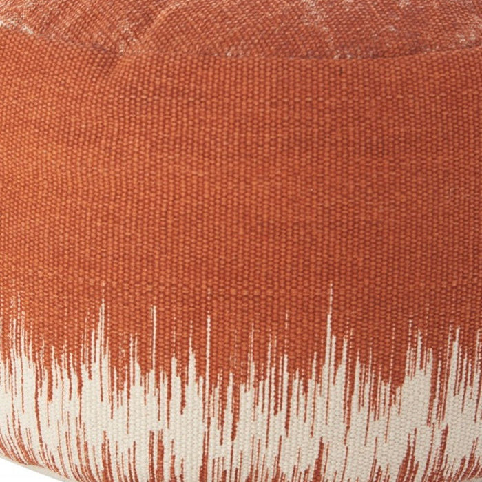 Cotton Round Abstract Pouf Ottoman - Orange / White