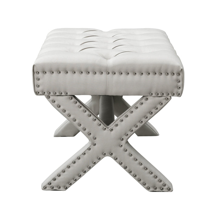 Linen Tufted Ottoman - Cream