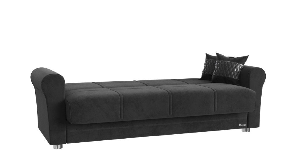 Microfiber Sleeper Sleeper Sofa And Toss Pillows With Silver Legs - Black