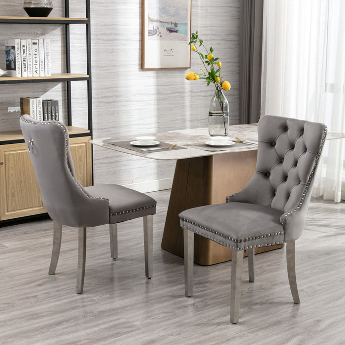 Nikki - Modern, High-End Tufted Solid Wood Contemporary Velvet Upholstered Dining Chair With Chrome Stainless Steel Plating Legs, Nailhead Trim (Set of 2)