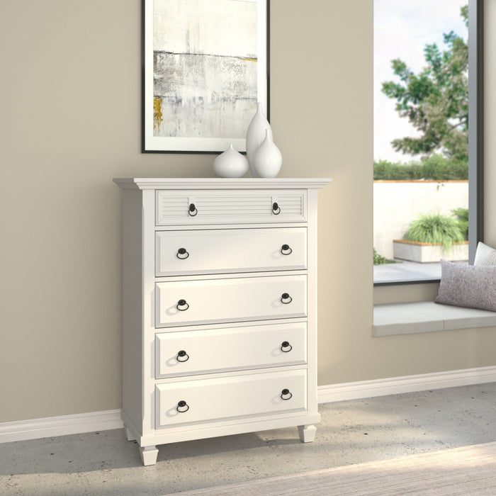 Solid Wood Five Drawer Chest - White