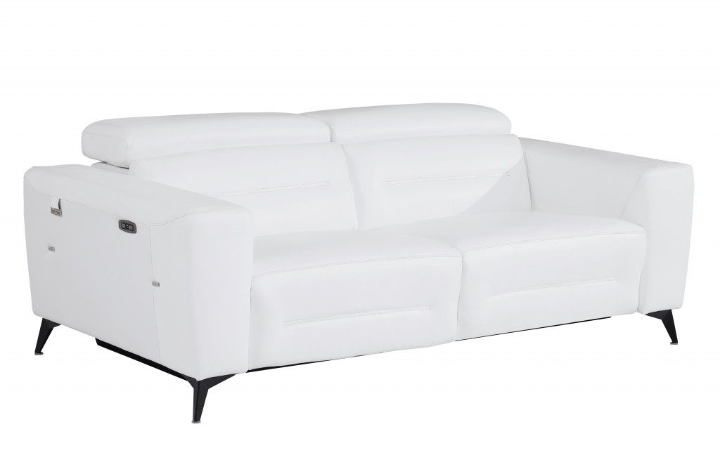 Italian Leather USB Sofa Silver Legs - White