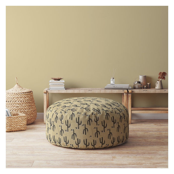 Cotton Round Cactus Pouf Cover - Beige