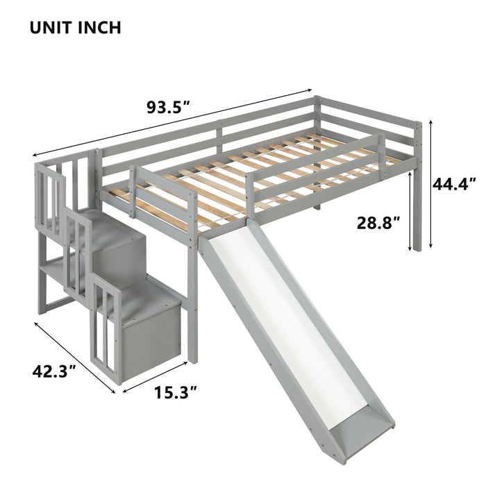 Loft Bed With Staircase, Storage, Slide, Full-Length Safety Guardrails, No Box Spring Needed