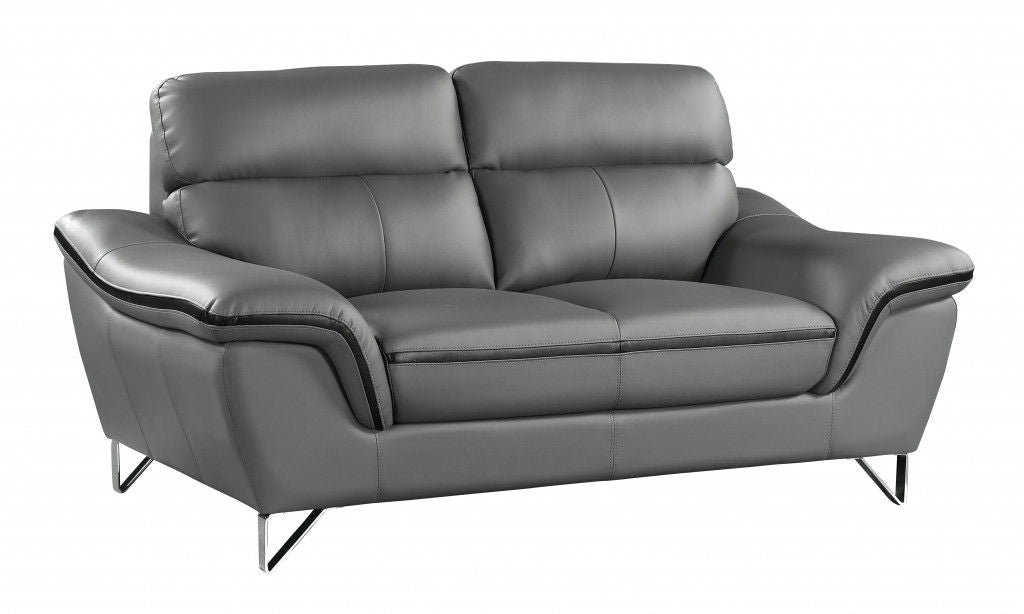 Silver Legs Leather Sofa - Gray