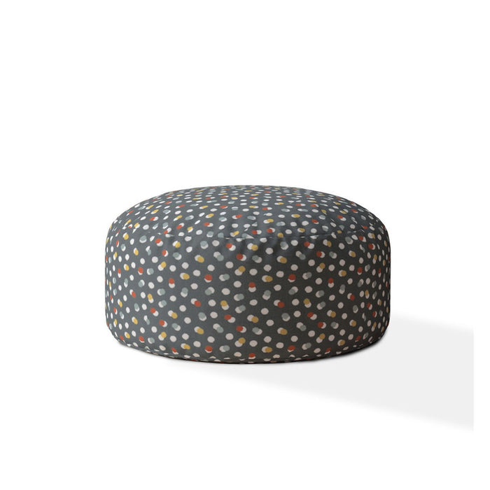 Cotton Round Floral Pouf Ottoman - Blue