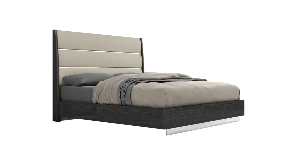 King High Gloss Bed Frame with Faux Leather Headboard - Dark Gray