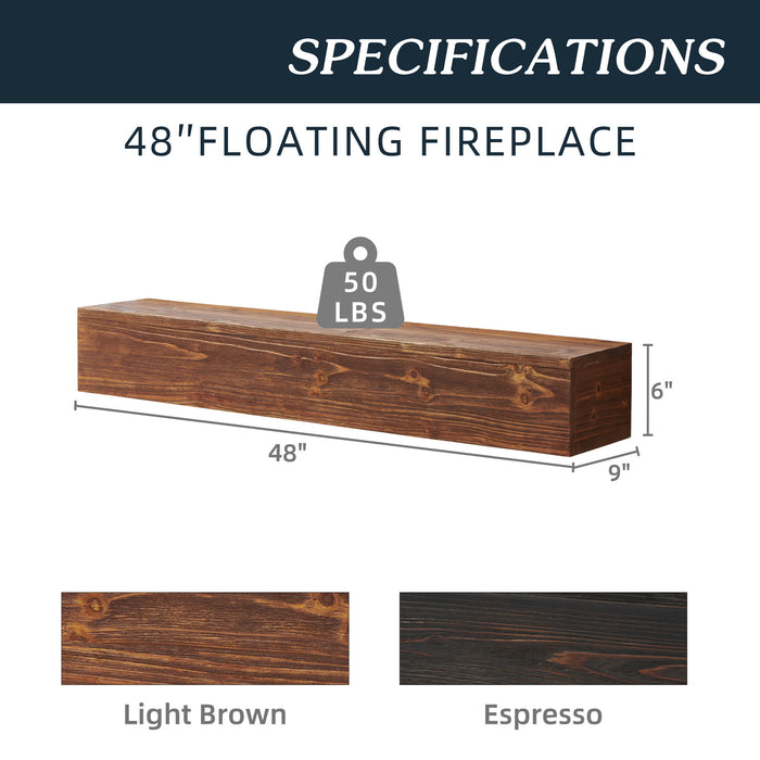 Rustic Wood Fireplace Mantel, Wall-Mounted & Floating Shelf For Home Decor