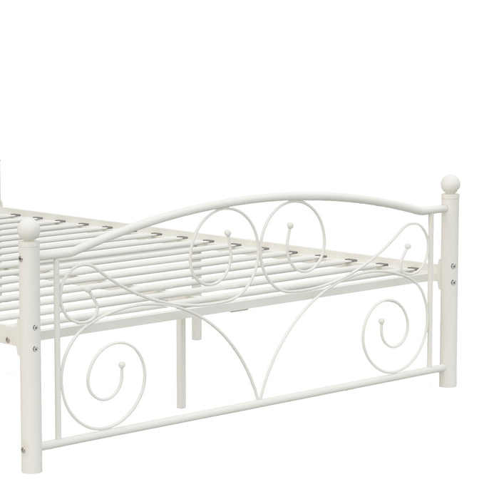 Queen Unique Flower Sturdy System Metal Bed Frame With Headboard And Footboard - White