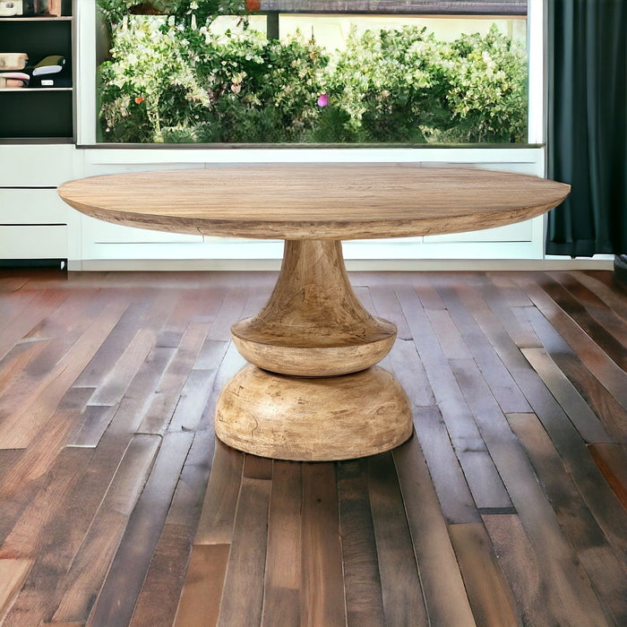 Round Solid Wood And Base Dining Table - Blonde