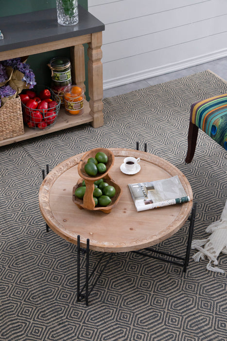 Farmhouse Round Wooden Round Coffee Table With Metal Legs - Black / Brown