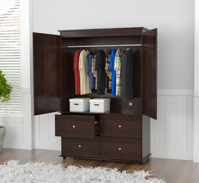 Melamine Mirrored Four Drawer Combo Dresser - Espresso